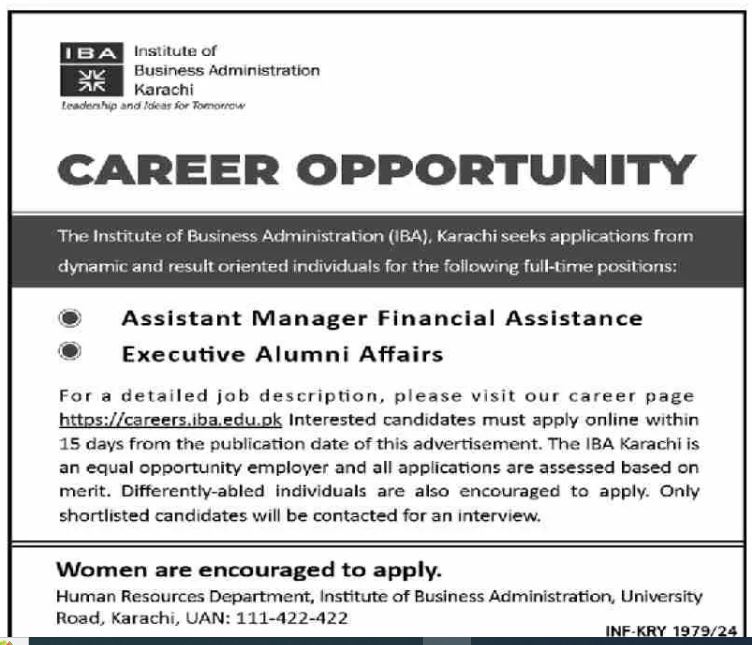 IBA Karachi Jobs Advertisement