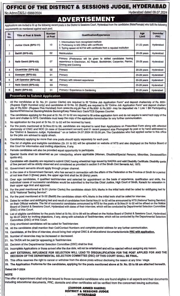 Sessions Court Hyderabad Jobs