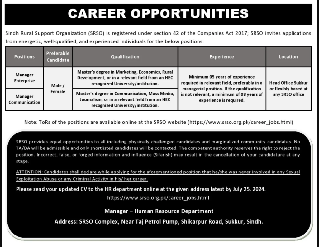 SRSO Jobs Advertisement 2024